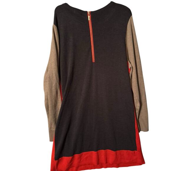 Eliza J 3X Colorblock Knit Dress‎ – Black, Camel & Red with Gold Zipper - Picture 3 of 5